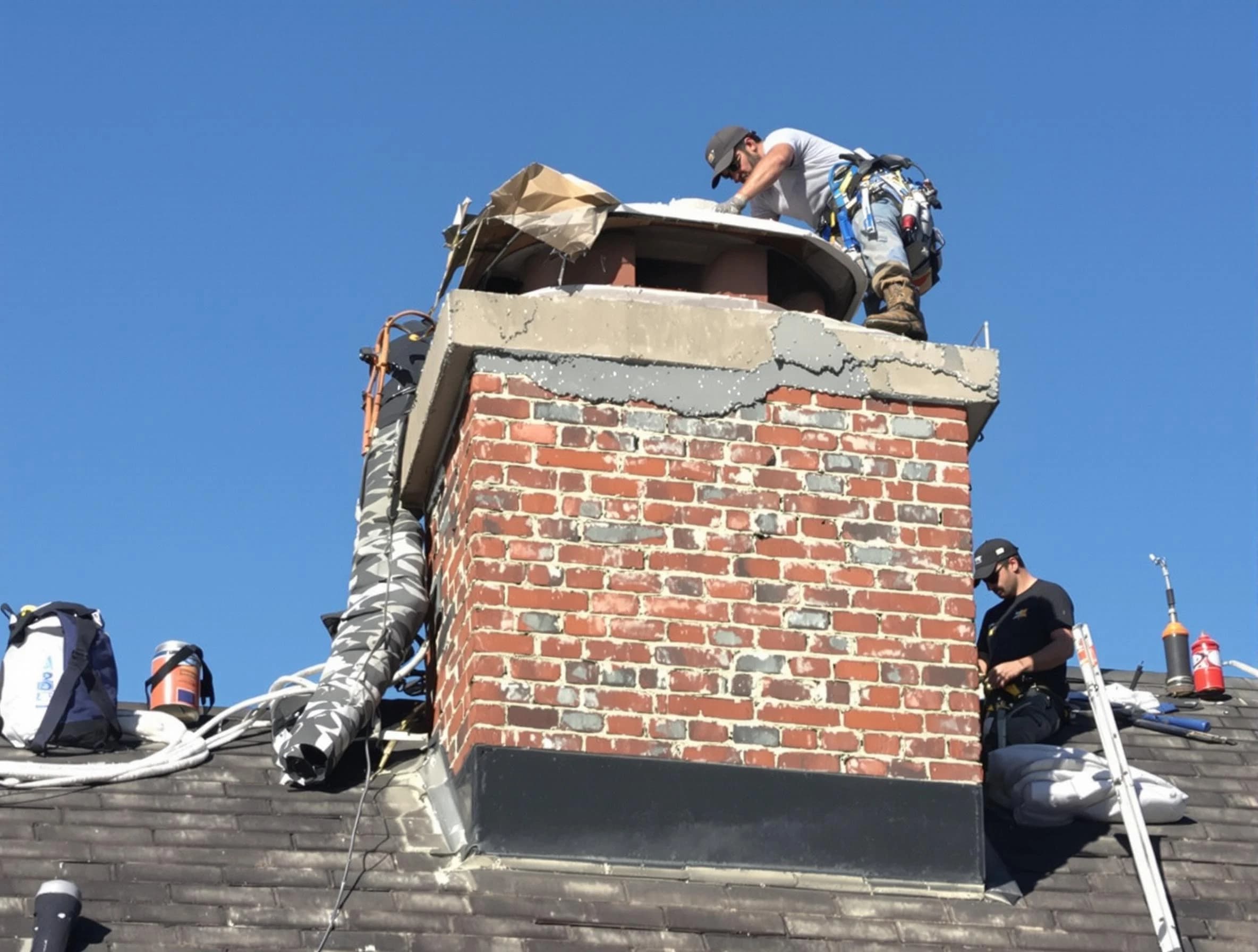 Spotsylvania Courthouse Chimney Sweep installing a custom chimney crown in Spotsylvania Courthouse, VA