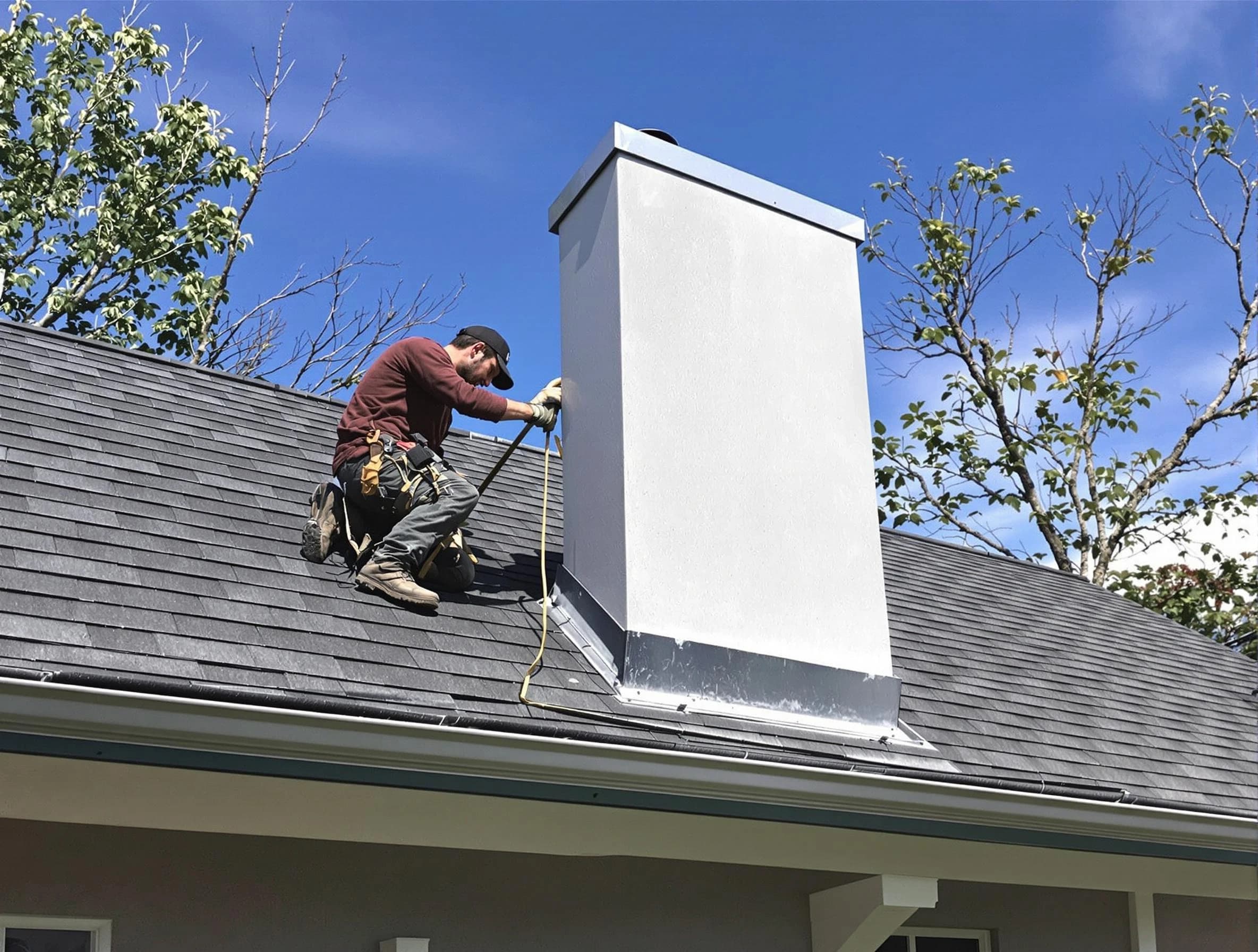 Spotsylvania Courthouse Chimney Sweep team member finishing chimney construction in Spotsylvania Courthouse, VA