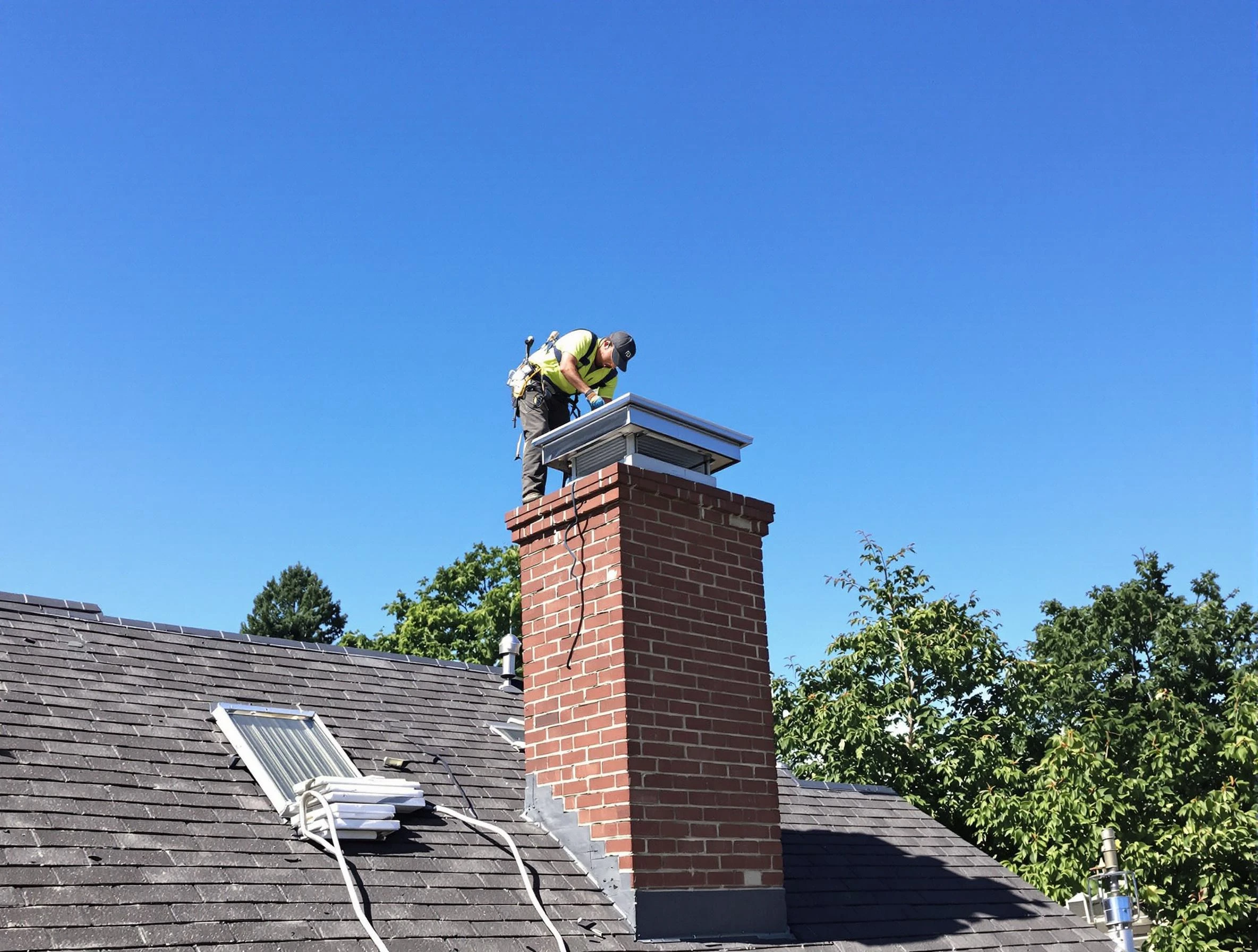 Spotsylvania Courthouse Chimney Sweep technician measuring a chimney cap in Spotsylvania Courthouse, VA