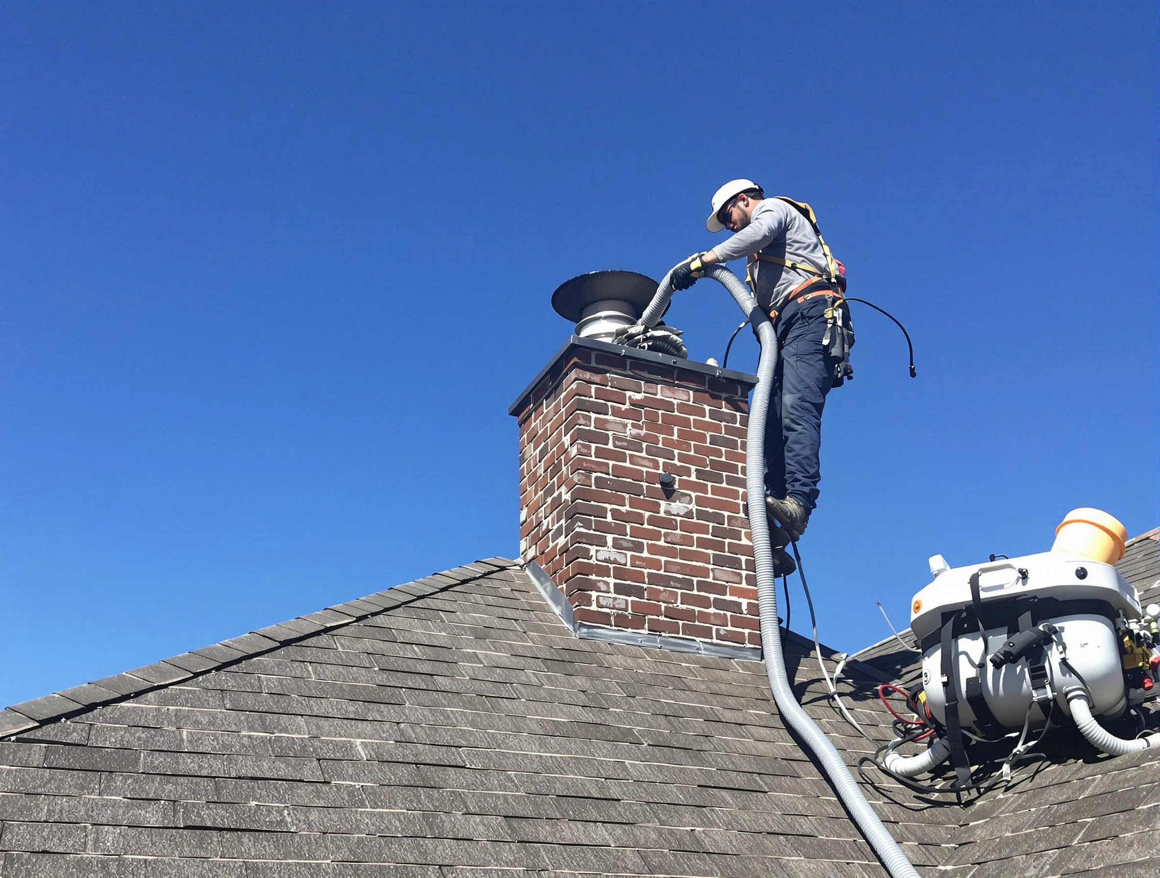 Dedicated Spotsylvania Courthouse Chimney Sweep team member cleaning a chimney in Spotsylvania Courthouse, VA
