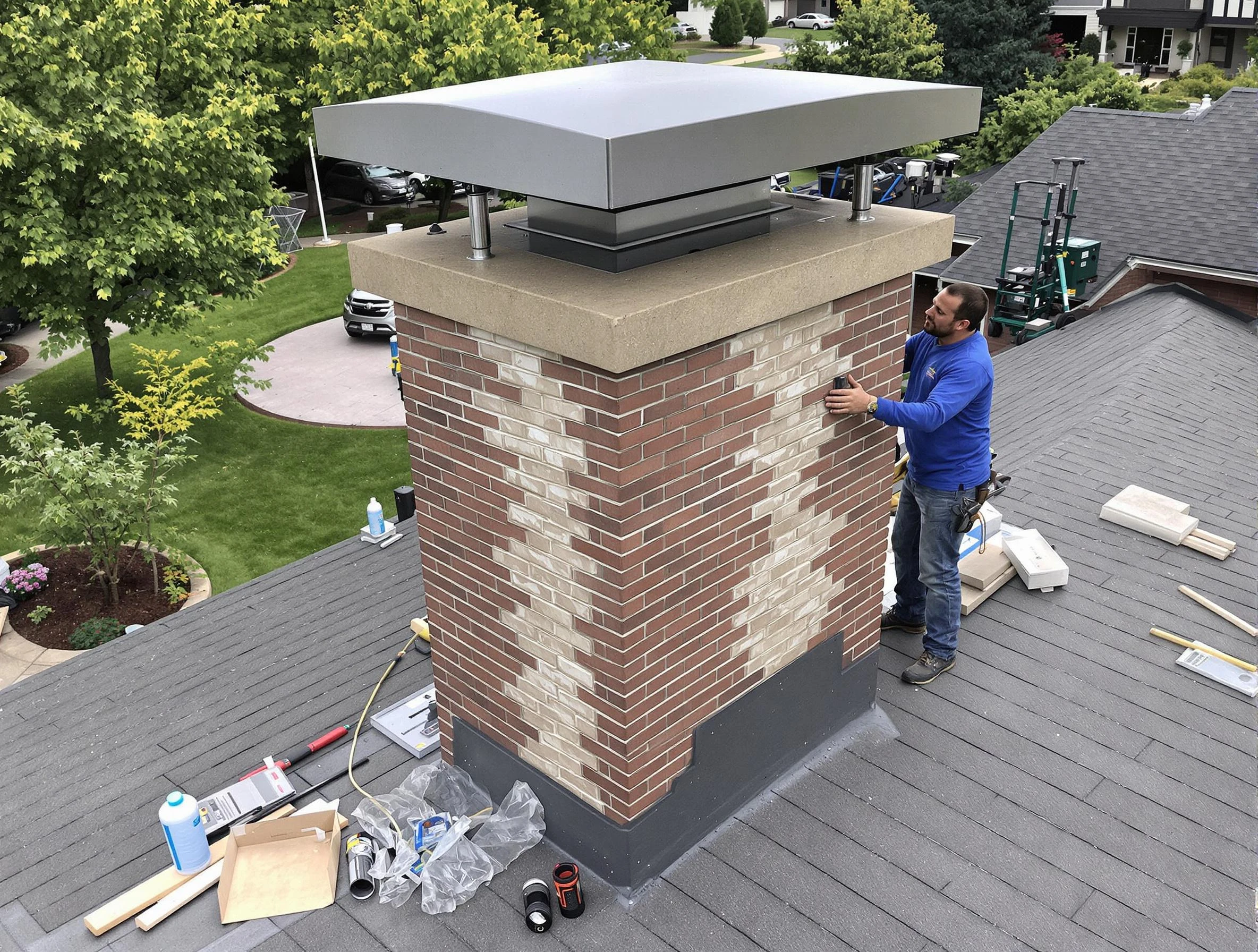 Spotsylvania Courthouse Chimney Sweep team working on a custom chimney remodel in Spotsylvania Courthouse, VA