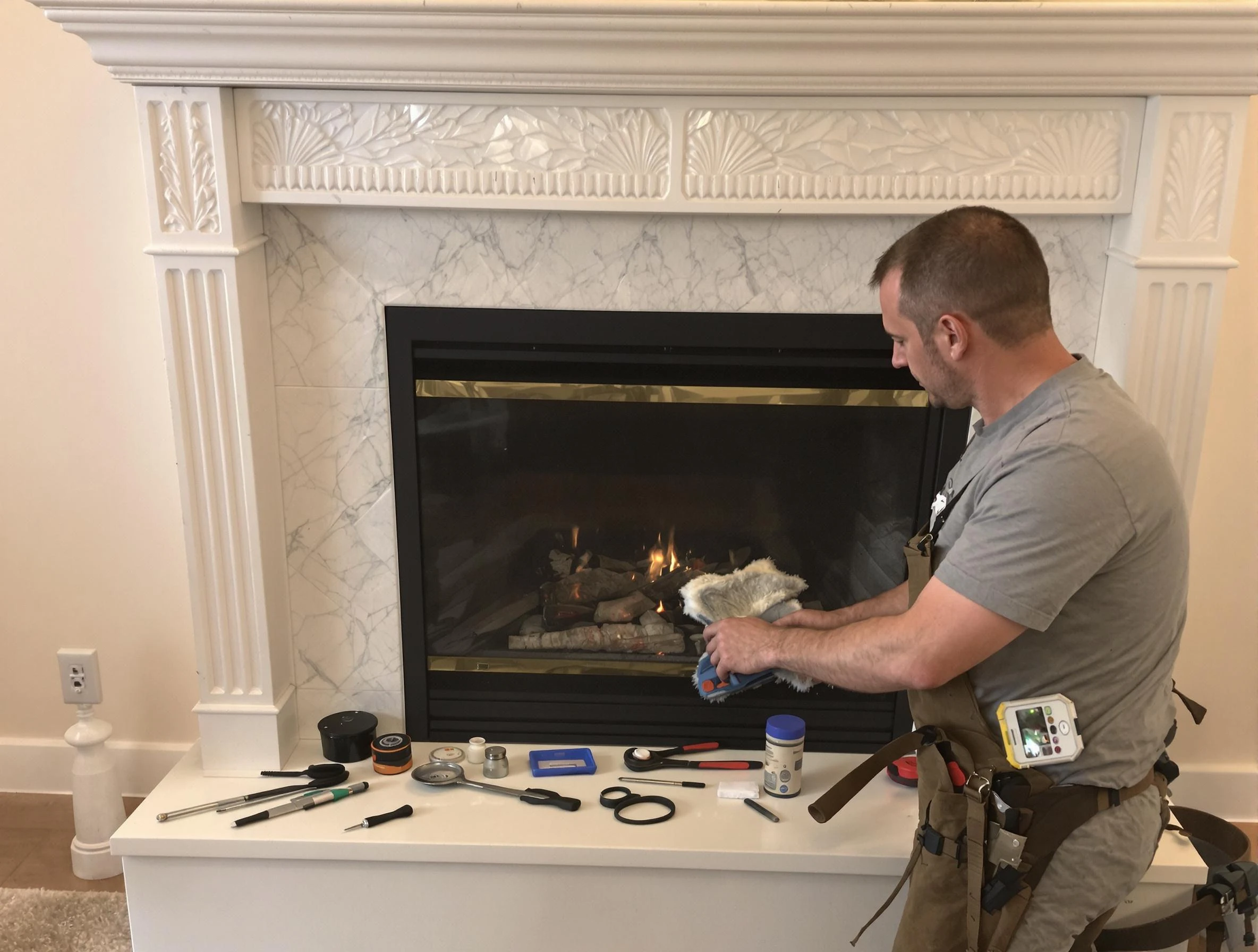 Spotsylvania Courthouse Chimney Sweep performing fireplace maintenance in Spotsylvania Courthouse, VA